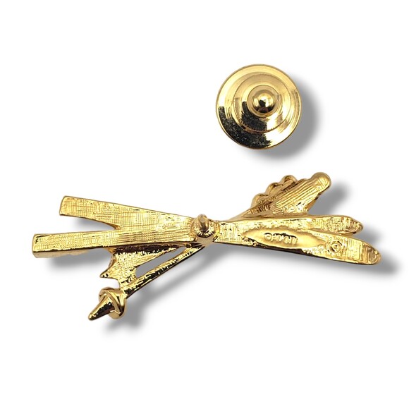 Avon Gold Tone Lapel Pin Tie Tack Skis Poles Rhinestone - Picture 4 of 7